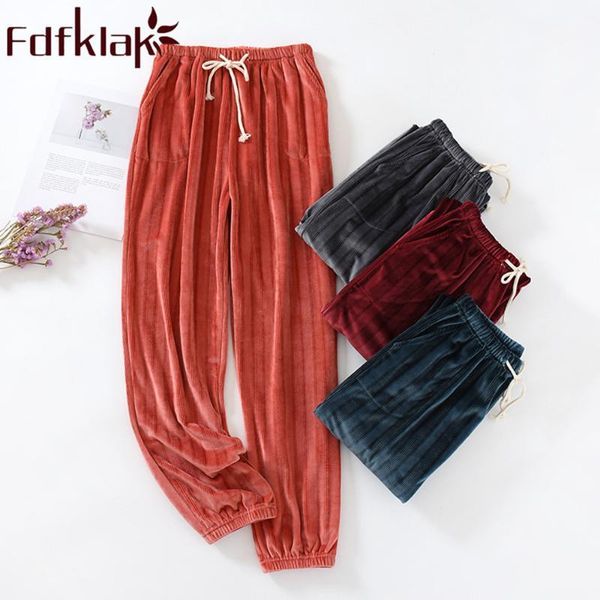 

fdfklak sleep bottoms women flannel soft 2020 new autumn winter warm comfortable womens pajama pants leisure homewear couples1, Black;red