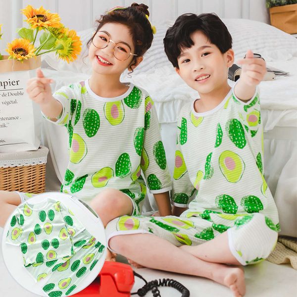 

wear children's home 2020 new thin pajamas for boys and girls, Blue;red