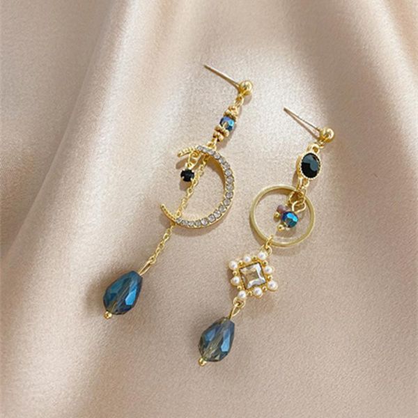 

earrings for women 2021 artsy asymmetric korean style dangle long popular design long earrings hollow circle moon new fashion, Silver