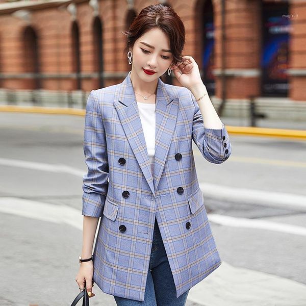 

autumn fashion women's office jacket suit 2021 new loose plaid ladies mid-length jacket casual blazer female, White;black