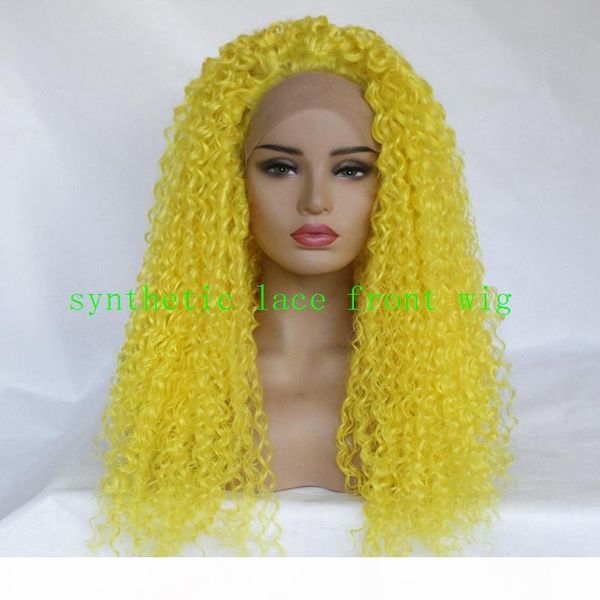 

yellow afro kinky curly wigs with baby hair heat resistant gluelese synthetic lace front wigs for black women all colors in stock