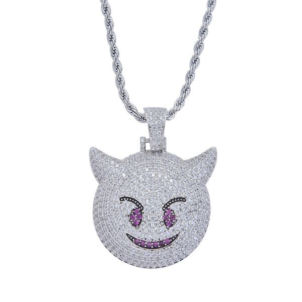 

iced out demon necklace & pendant with 4mm tennis chain gold silver color bling cz men's hip hop rock jewelry for women kids 201013
