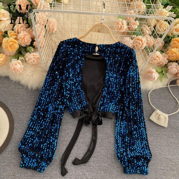 

yornmona backless club women shining long sleeve back bow bandage crop ins fashion female pullover blouse shirt1, White