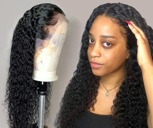

lace front human hair wigs for black women deep wave curly hd frontal bob wig brazilian afro short long 30 inch water wig full, Black;brown