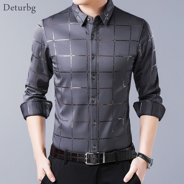 

men's fashion plaid pattern dress shirt casual male long sleeved slim fit business shirts for men 4xl brand clothing mb48 c1212, White;black