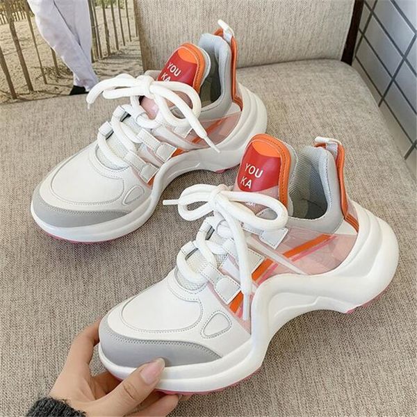 

2021 new spring women's will see two inches deep raised chunky shoes casual sdn3, Black;white