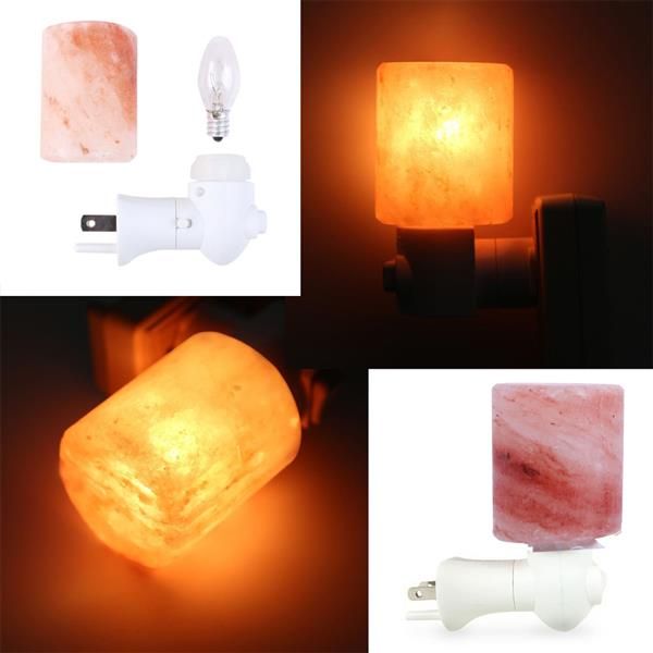 

New Design Exquisite Cylinder Natural Rock Salt Himalaya Salt Lamp Air Purifier with Wood Base Amber Night Lights