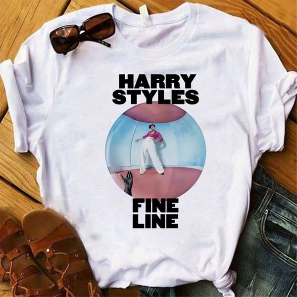 

harry styles fine line print белая футболка женщины симпатичные графические тройники причинные kawaii корейские топы женщина harajuku негаба, White
