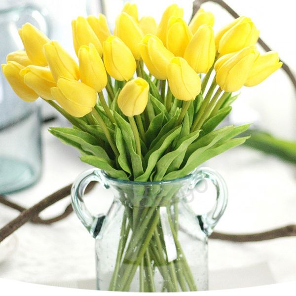 Singolo stelo tulipano artificiale PU mini tulipani San Valentino giorno fiori romantici regalo festa festa decorazione di nozze forniture 12 colori BH5879 TYJ