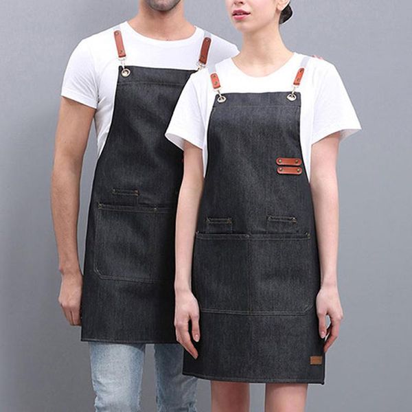 

aprons 2021 est solid cooking kitchen apron for woman men chef waiter cafe shop bbq hairdresser bibs accessory