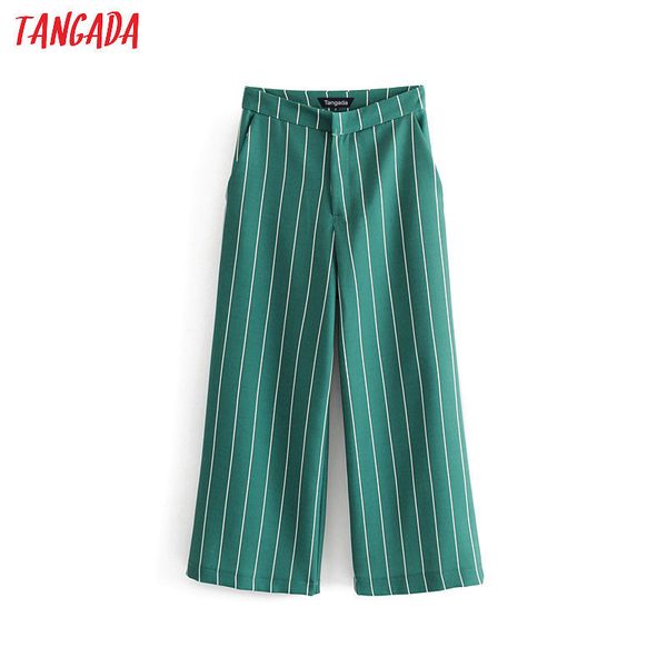 

tangada summer woman high waist wide leg pants green stripe retro female streetwear casual trousers mujer da49 201109, Black;white
