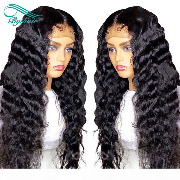 

bythair full lace human hair wigs for black women brazilian deep wave glueless lace front human hair wigs with baby hairs, Black;brown