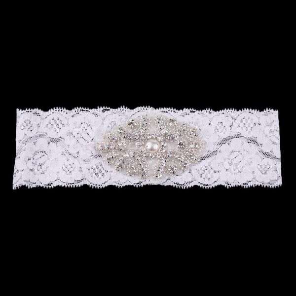 

wedding bridal garter rhinestone pearls flower toss floral applique lace thigh ring keepsake, Black;white