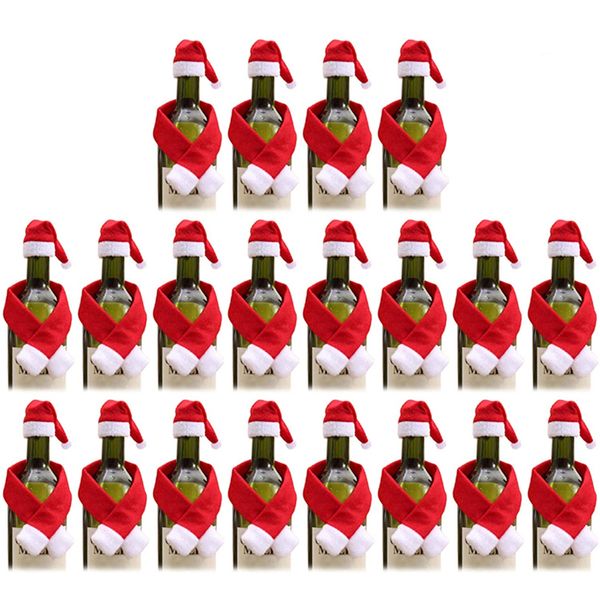 

мини-санта hat рождество шарф малый xmas hat для бутылки вина крышки silverware держатель дома ужин декор jk2011xb