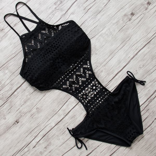 

swimsuit women one pieces swimwear female hollow monokini black halter bathing suit pad swimming suit solid bodysuit y200319, White;black