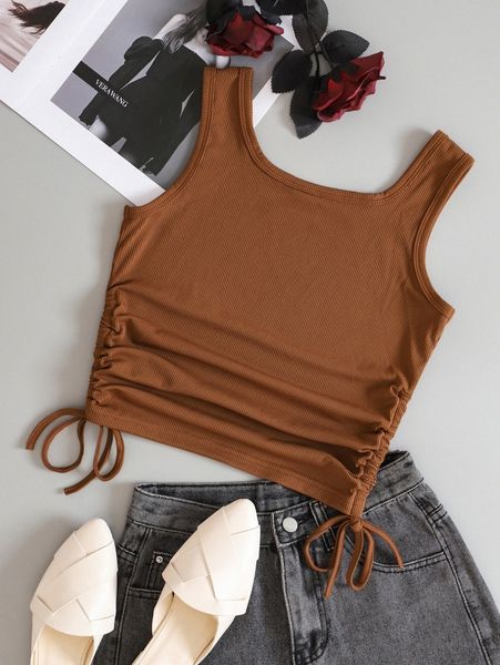 

plain drawstring shirred tank z0mk#, White