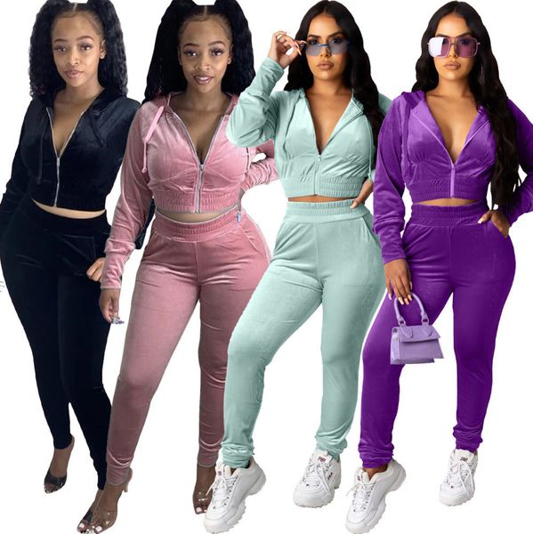 

women 2 piece set velvet clothing autumn and winter new korean womens casual two piece set tracksuit plus size p789, Gray