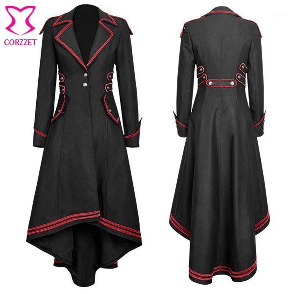 

steampunk gothic black cotton v-neck long sleeves winter jacket women vintage clothing punk rock trench coat femme plus size1, Tan;black