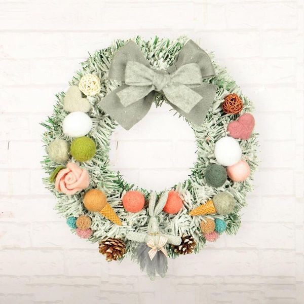 

decorative flowers & wreaths round wreath christmas artificial pine needle wool felt garland party window wall hanging ornament home decorat