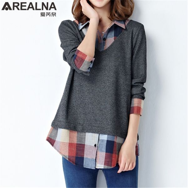 

tunic women's plus size clothes long sleeve fashion woman blouses kimono lady blouse shirt women plaid patchwork collar 201028, White