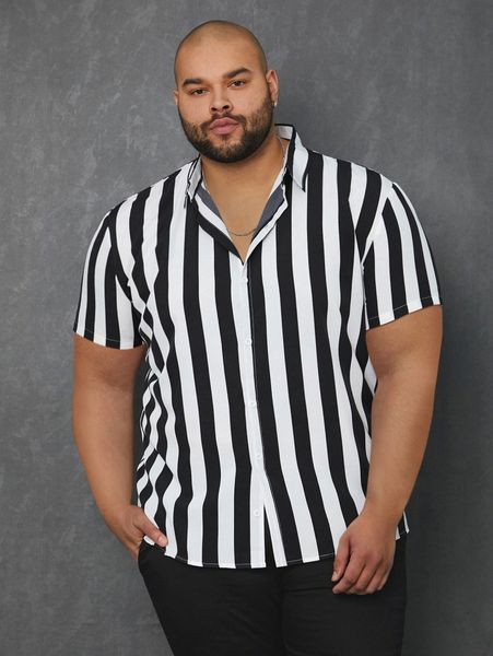 

extended sizes men striped print shirt k5lr#, White;black