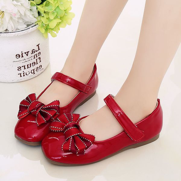 

pink red black childrens leather shoes girls princess shoes for party wedding kids dance performance shoes chaussure fille 3-12t q0112, Black;red