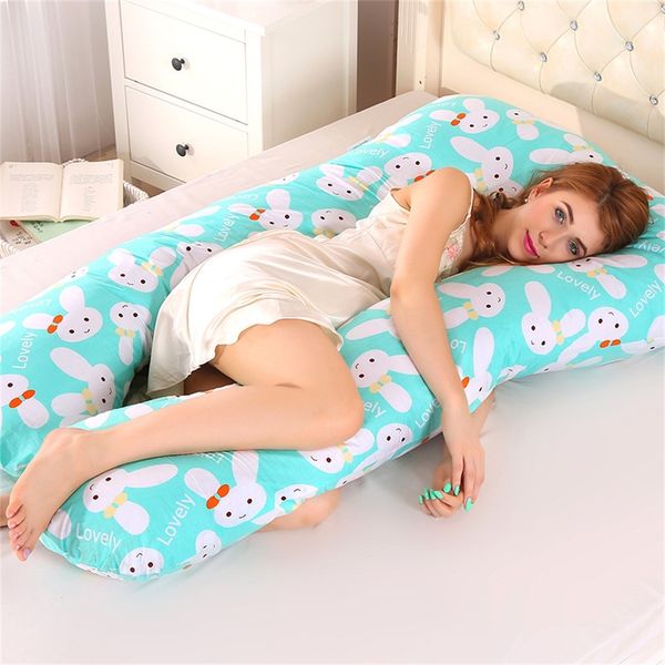 Suporte para dormir travesseiro para mulheres grávidas corpo pw12 100% algodão coelho imprimir u forma maternidade almofadas gravidez lj200821