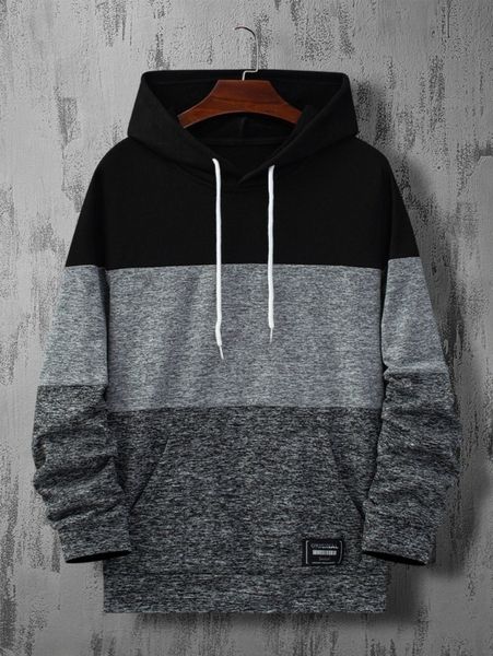 

men cut and sew patch detail drawstring hoodie 988d#, Black
