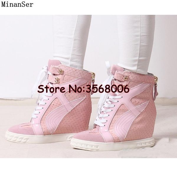 

platform leisure outdoor ankle boots woman hidden wedge lady suede round toe casual shoes lace up sneakers women, Black