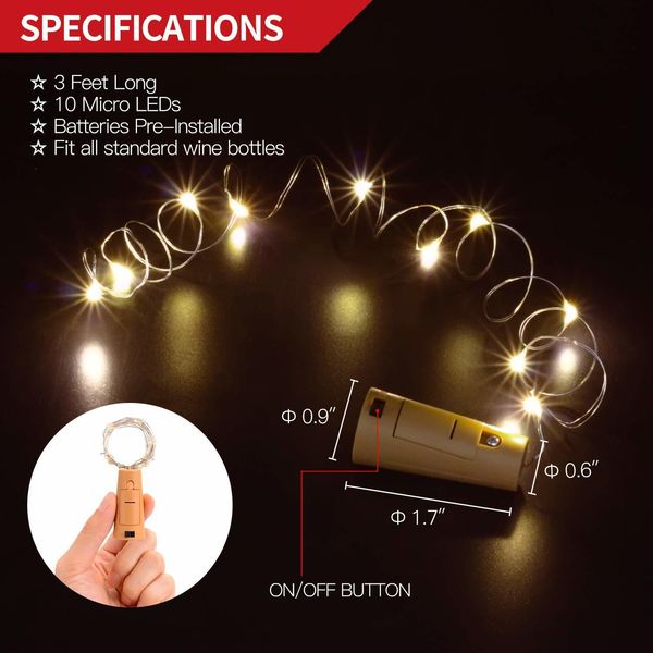 

20 cork wine led fairy battery power for party wedding christmas halloween bar decor bottle s