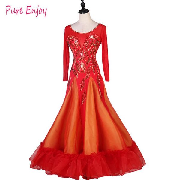 

stage wear wholesale custom made long sleeve ballroom dance dress competition for women standard dressess, Black;red