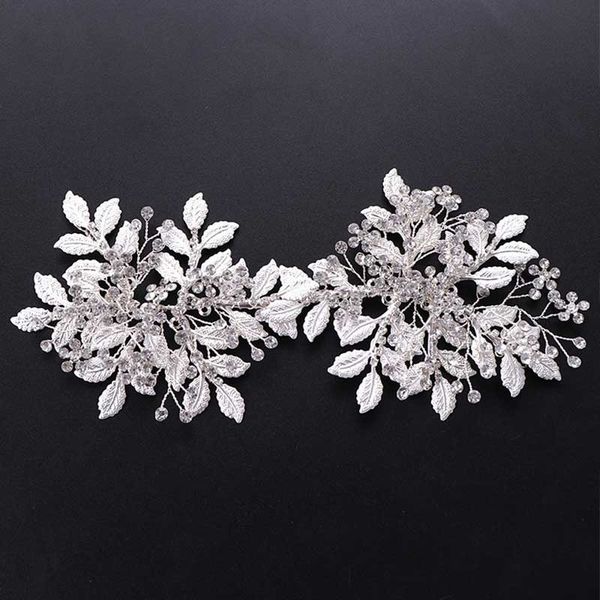

forseven silver color leaf crystal handmade bride hair band headband bridal tiara hair jewelry women wedding accessories jl y200409, Slivery;golden