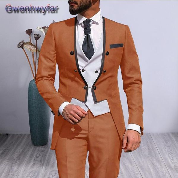 

men's suits & blazers gwenhwyfar 2021 casual groom tuxedos, fashion wedding for men jacket,3 piece set custom prom v-neck blazer terno, White;black