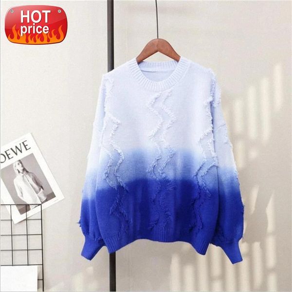 

2020 autumn and winter sweet beauty gradient o-neck tassel women sweater new loose student sweater #xg9c, White