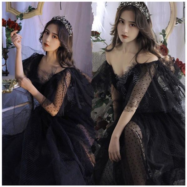 

maternity dresses dvotinst women pography props black off-shoulder v-neck perspective dress trailing po shooting accessories clothes, White