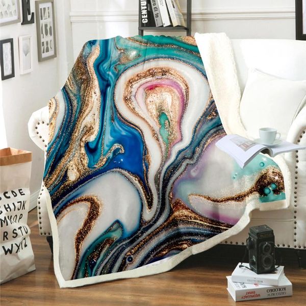 

2020 new marble pattern digital printing thick lamb wool blanket to customize blankets for beds winter