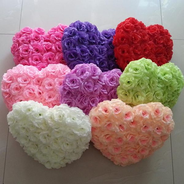 

decorative flowers & wreaths 1pc 35*30cm artificial silk heart shape rose flower ball for wedding car door floral centerpiece decoration