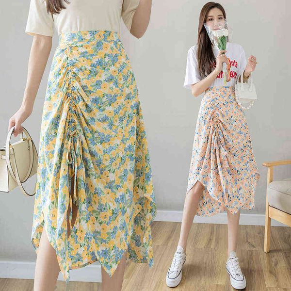 

casual dresses 2022 summer small floral foreign style, age reducing, high waist a-line skirt, covering the crotch showing thin, medium and l, Black;gray