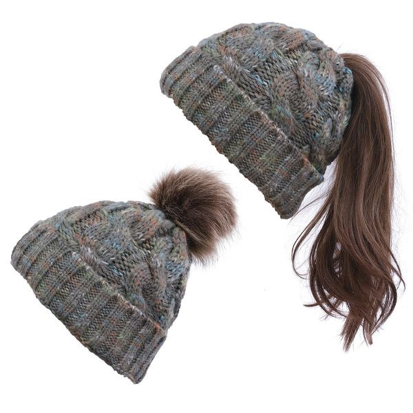 

womens winter beanie thick slouchy cable knit skull hat ski cap pom-pom hat 100% pure cashmere cuffed beanie, Blue;gray