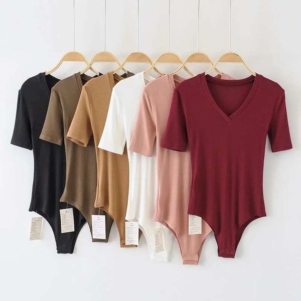 

wind solid t-shirt for women 2019 new elastic tight v-neck slim short sleeve one piece fashion, Black;gray