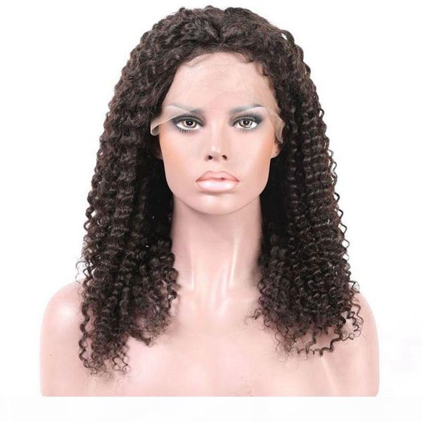 

glueless lace front wigs mongolian virgin human hair kinky curly full lace wigs with baby hair, Black;brown