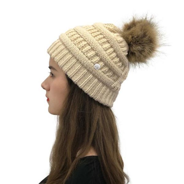 

beanie/skull caps brand winter knitted beanies hats women thick warm beanie skullies crossed hairy ball hat letter outdoor riding, Blue;gray