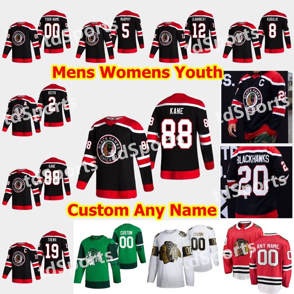 

chicago blackhawks 2021 reverse retro hockey jersey vinnie hinostroza marcus kruger david kampf drake caggiula carl dahlstrom custom stitche, Black;red
