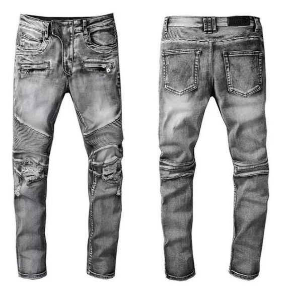 

designer luxury mens jeans brand washed design grey slim-leg denim pants fashion club clothing male hip hop skinny motorcycle biker jean tro, Blue