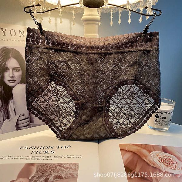 

lace mid waist hollow underwear women's comfortable mesh triangle underpants breathable ultra thin hip lift, Black;pink