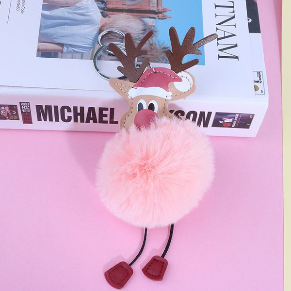 

car plush chain bag elk ball keychain key ring charm santa claus pendant christmas 2020 ing, Silver