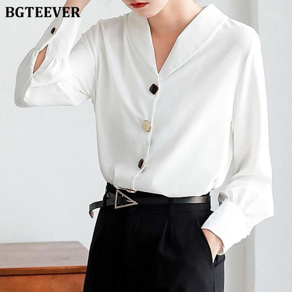 

bgteever 2020 summer women white shirts elegant chiffon blouses female workwear loose single-breasted shirts blusas femme1