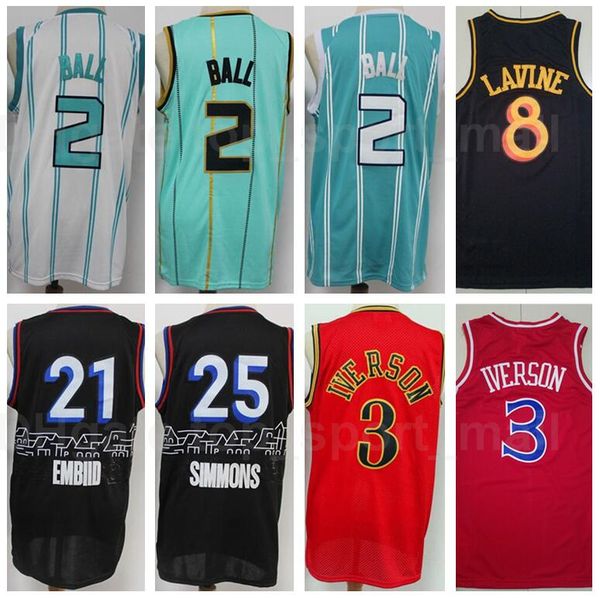 

men city earned edition basketball allen iverson jersey 3 joel embiid 21 ben simmons 25 lamelo ball 2 zach lavine 8 all stitched, Black;red