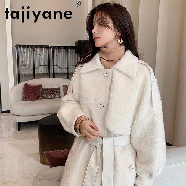 

women's wool & blends tajiyane 2021 winter clothes women real fur coat 100% jackets woman sheep jacket long coats mujer parkas tn1416, Black