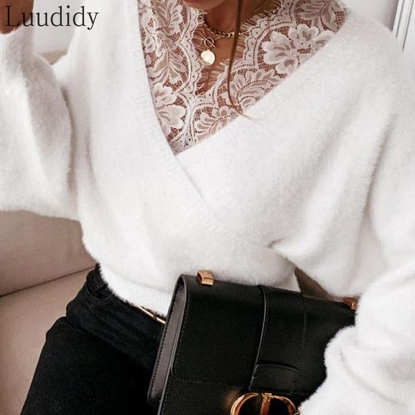 

women fashion casual long sleeve pullovers lace design sweater for women warm fluffy, White;black